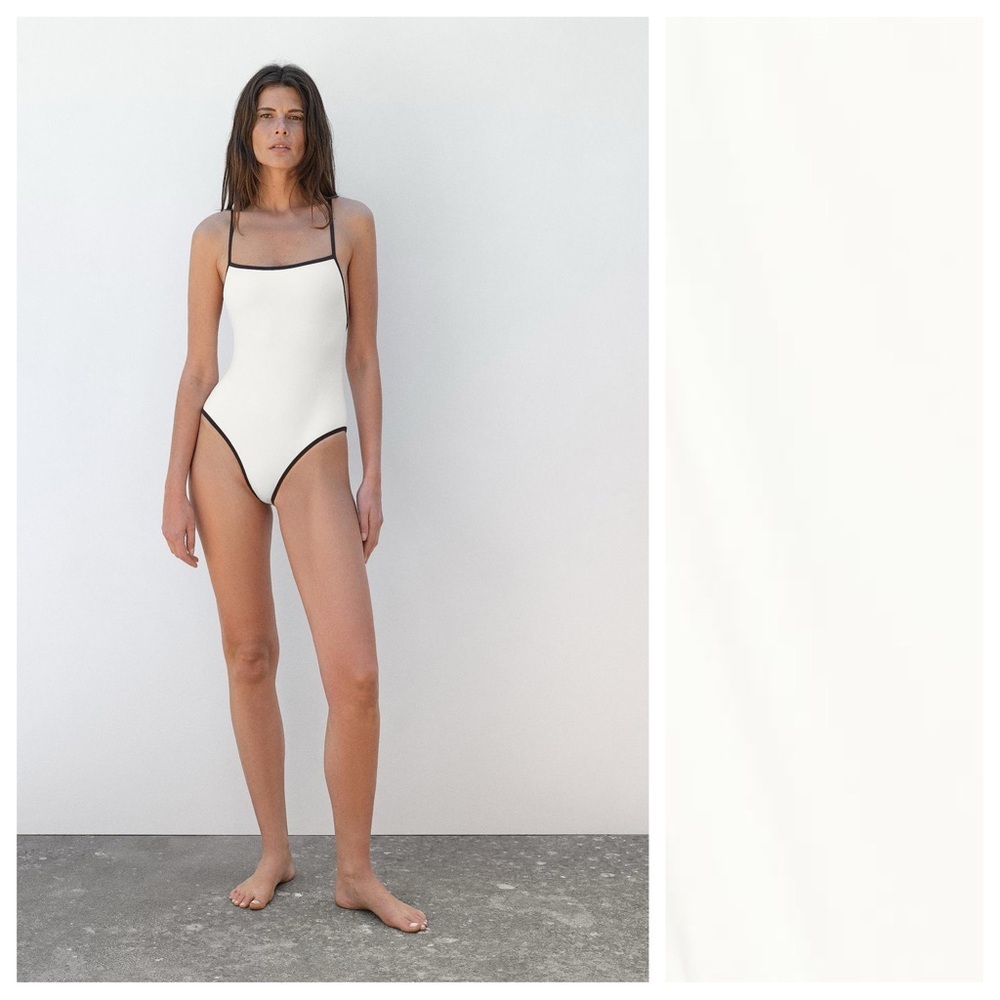 White Contrast-Trim One-Piece Swimsuit